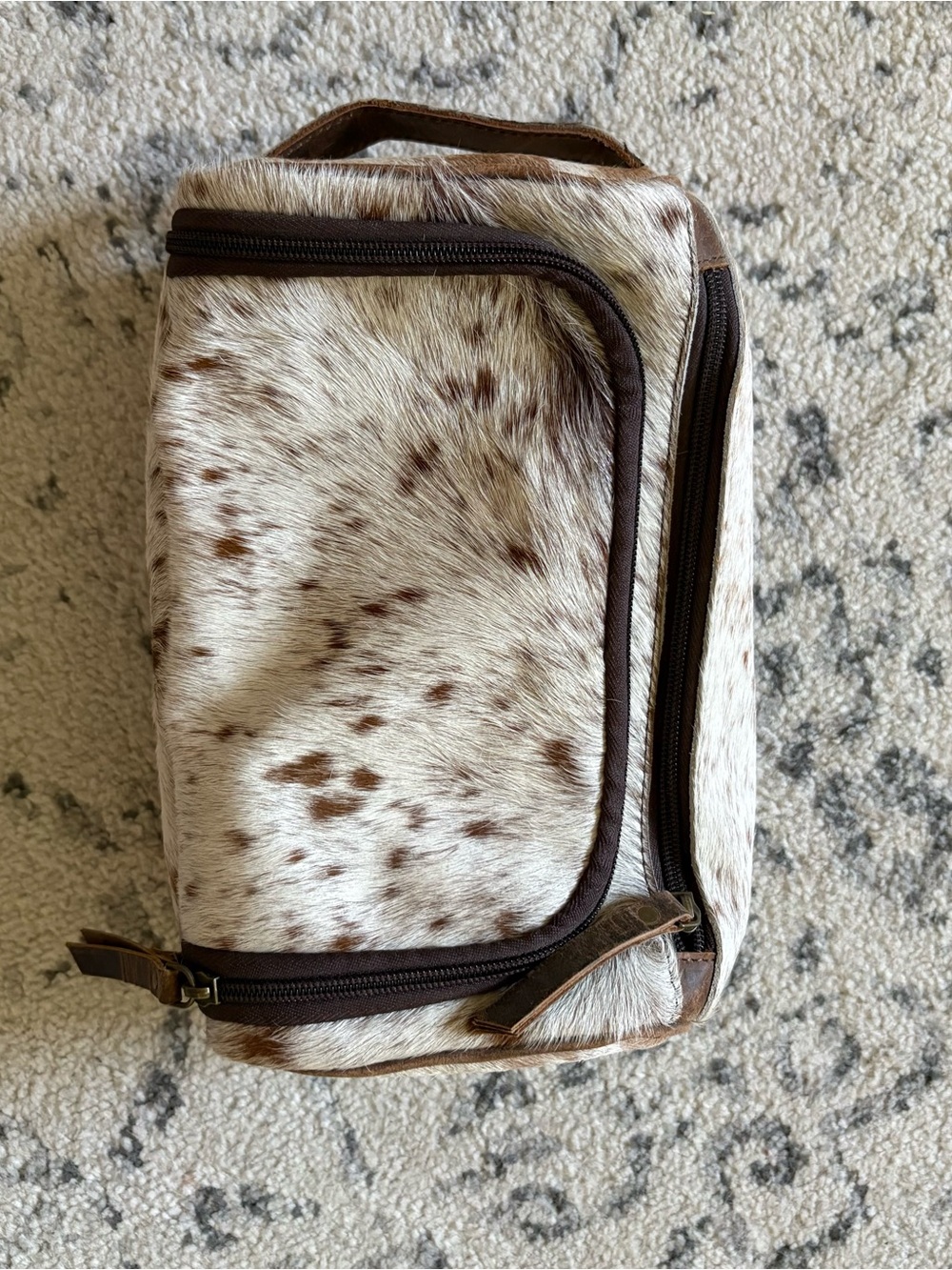 Speckled Cowhide Toiletry Bag in Brown & White - Picture 4 of 8